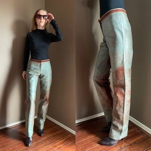Sold.Genuine Leather pants ombre light blue/rust